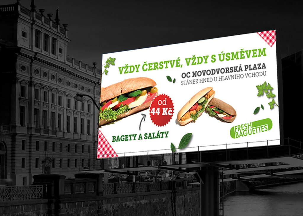 Billboard Fresh Baguettes — bagety a saláty od 44 Kč, OC Novodvorská Plaza