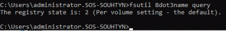 Příkaz fsutil 8dot3name query vypisuje aktuální nastavení registru pro krátké názvy souborů