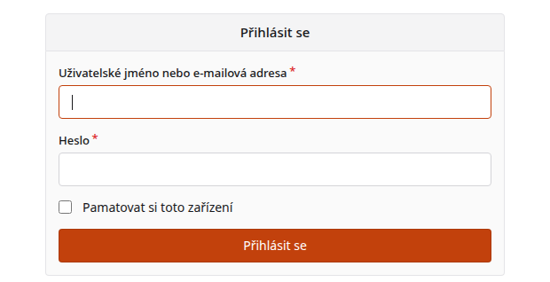 Přihlašovací formulář na forge.itrady.cz: uživatelské jméno, heslo, Pamatovat si toto zařízení a tlačítko Přihlásit se